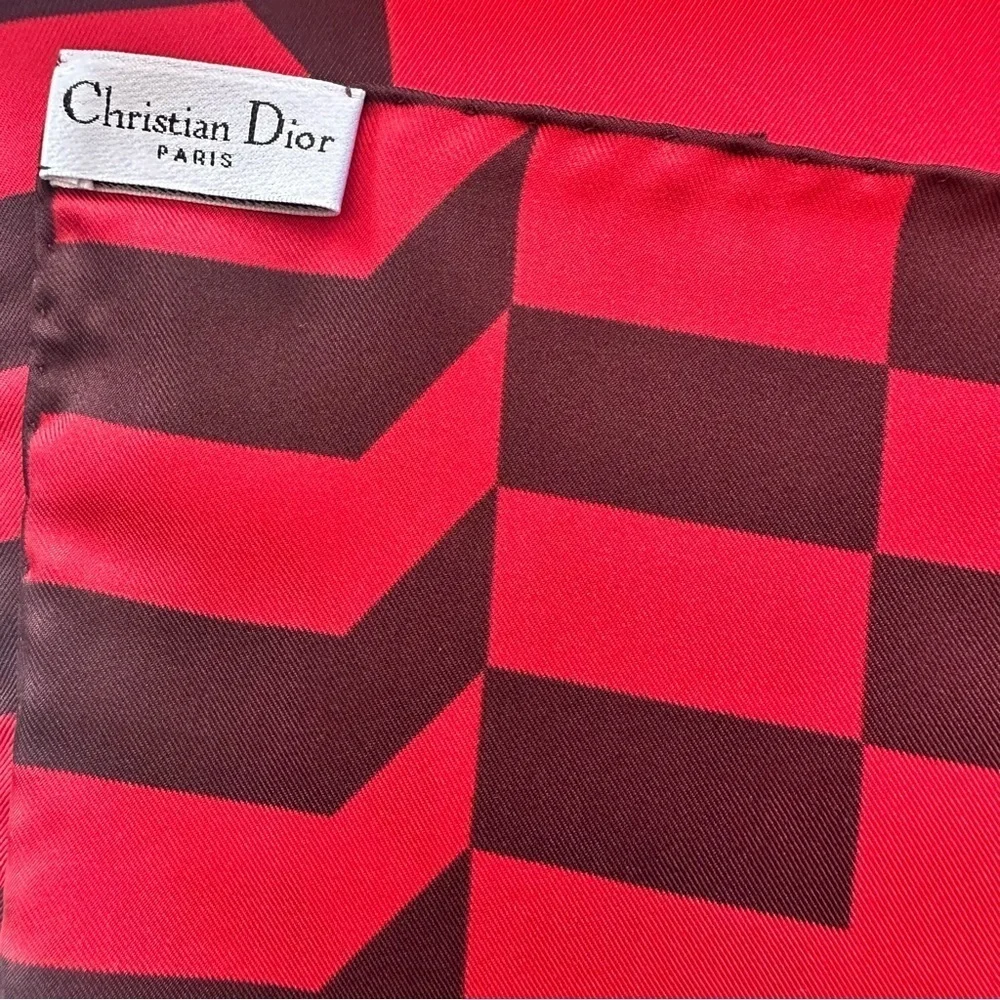 Christian Dior 100% Silk Red Floral Scarf